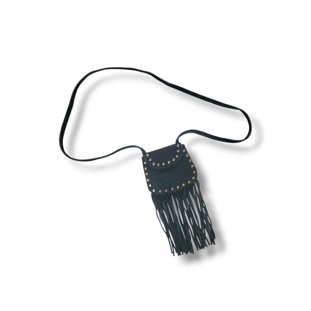 Vintage Gianni Black Vegan Suede Fringe MicroMini Shoulder Crossbody Western Bag - Picture 1 of 16